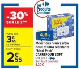 CARREFOUR SOFT Mouchoirs blancs ultra doux et ultra résistants Maxi Pack