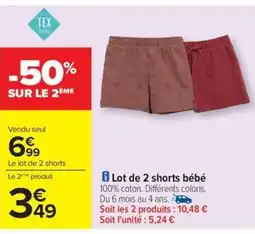 Carrefour Drive Lot de 2 shorts bébé offre