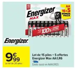 Carrefour Drive ENERGIZER Lot de 15 piles + 5 offertes offre