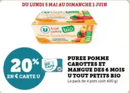 Super U Puree pomme carottes et mangue des 6 mois u tout petits bio offre