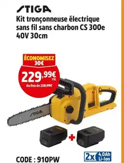 Screwfix STIGA Kit tronçonneuse électrique sans fil sans charbon CS 300e 40V 30cm offre