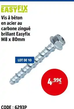 Screwfix Easyfix Vis à béton en acier au carbone zingué brillant M8 x 80mm offre