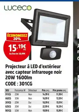 Screwfix Luceco Projecteur à LED d’extérieur avec capteur infrarouge noir offre