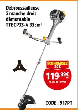 Screwfix Titan Débroussailleuse à manche droit démontable TTBCP33-4 33cm³ offre