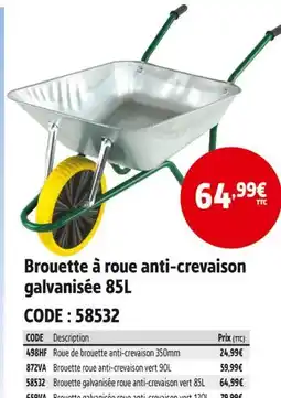 Screwfix Brouette à roue anti-crevaison galvanisée 85L offre