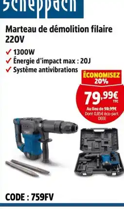 Screwfix Scheppach Marteau de démolition filaire 220V offre
