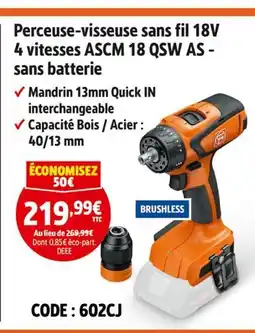 Screwfix FEIN Perceuse-visseuse sans fil 18V 4 vitesses ASCM 18 QSW AS - sans batterie offre