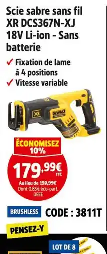 Screwfix DEWALT Scie sabre sans fil XR DCS367N-XJ 18V Li-ion - Sans batterie offre