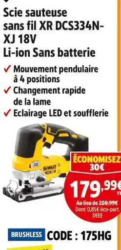 Screwfix DEWALT Scie sauteuse sans fil XR DCS334N-XJ 18V Li-ion Sans batterie offre