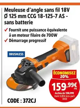 Screwfix Meuleuse d’angle sans fil 18V Ø 125 mm CCG 18-125-7 AS - sans batterie offre