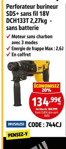 Screwfix Perforateur burineur sds+ sans fil 18v dch133t 2,27kg - sans batterie offre