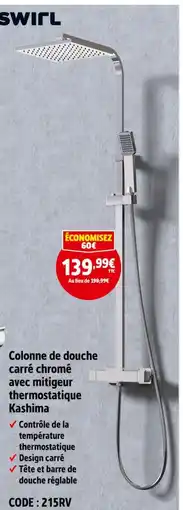 Screwfix SWIR Colonne de douche carré chromé avec mitigeur thermostatique Kashima offre
