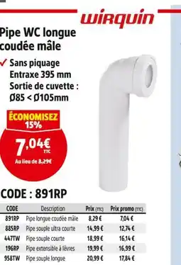 Screwfix WIRQUIN Pipe WC longue coudée mâle offre