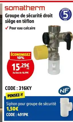 Screwfix Somatherm Groupe de sécurité droit siège en téflon offre