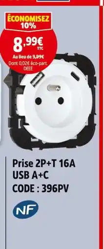 Screwfix NF Prise 2P+T 16A USB A+C offre