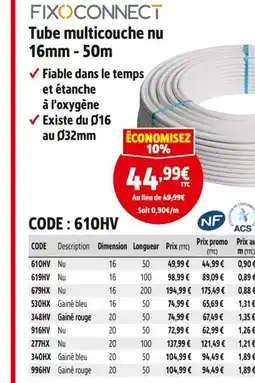 Screwfix FIXOCONNECT Tube multicouche nu 16mm - 50m offre