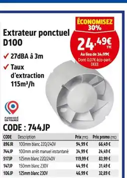Screwfix Extrateur ponctuel D100 offre