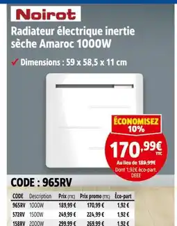 Screwfix Noirot Radiateur électrique inertie sèche amaroc 1000w offre