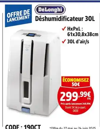 Screwfix DeLonghi Déshumidificateur 30L offre