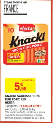 Intermarché Knacki saucisse 100% pur porc x10 herta offre