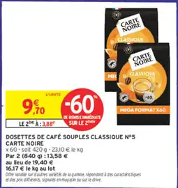 Intermarché Dosettes de café souples classique n°5 carte noire offre
