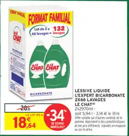 Intermarché Lessive liquide l'expert bicarbonate 2x66 lavages le chat offre