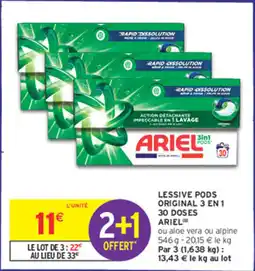 Intermarché Lessive pods original 3 en 1 30 doses ariel offre