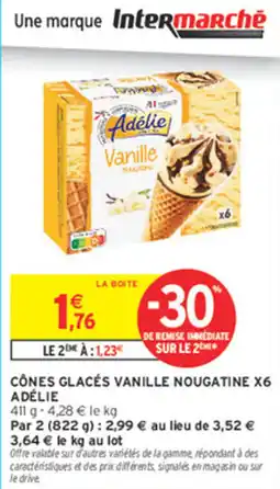 Intermarché Cônes glacés vanille nougatine x6 adélie offre