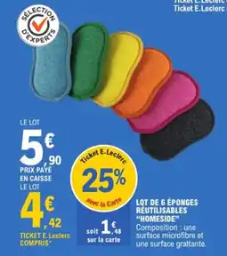 E.Leclerc Lot de 6 éponges réutilisables homeside offre