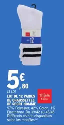 E.Leclerc Lot de 12 paires de chaussettes de sport homme offre