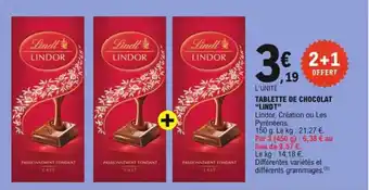 E.Leclerc Tablette de chocolat lindt offre