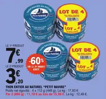 E.Leclerc Thon entier au naturel petit navire offre