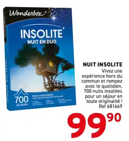 Trafic WONDERBOX Nuit insolite offre