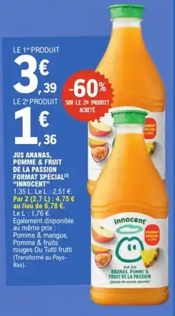E.Leclerc Jus ananas pomme & fruit de la passion format spécial innocent offre