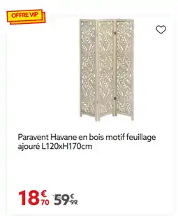 Gifi Paravent Havane en bois motif feuillage ajouré offre