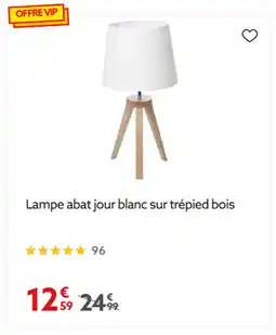 Gifi Lampe abat jour blanc sur trépied bois offre