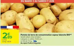Carrefour Pomme de terre de consommation vapeur blanche BIO offre