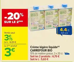 Carrefour CARREFOUR BIO Crème légère liquide offre