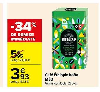 Carrefour Café éthiopie Kaffa Méo offre
