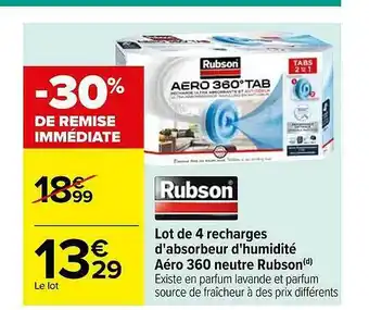 Carrefour Lot De 4 Recharges D'absorbeur D'humidité Aéro 360 Neutre Rubson offre