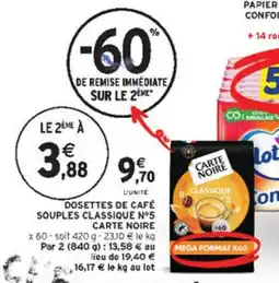Intermarché CARTE NOIRE Dosettes de café souples classique n°5 offre