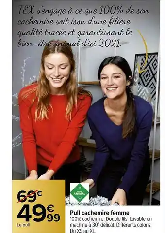 Carrefour Pull Cachemire Femme offre