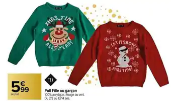 Carrefour Pull Fille Ou Garçon Tex offre