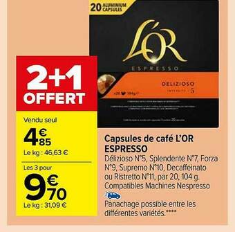 Carrefour Market Capsules De Café L'or Espresso offre