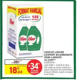Intermarché LE CHAT Lessive liquide l'expert bicarbonate 2x66 lavages offre