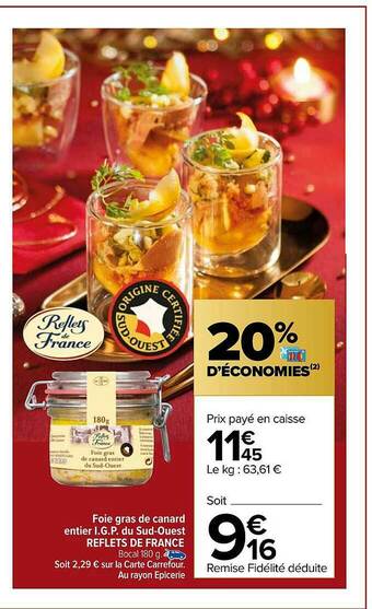 Carrefour Market Foie Gras De Canard Entier I.g.p. Du Sud-ouest Reflets De France offre