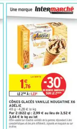 Intermarché ADÉLIE Cônes glacés vanille nougatine x6 offre