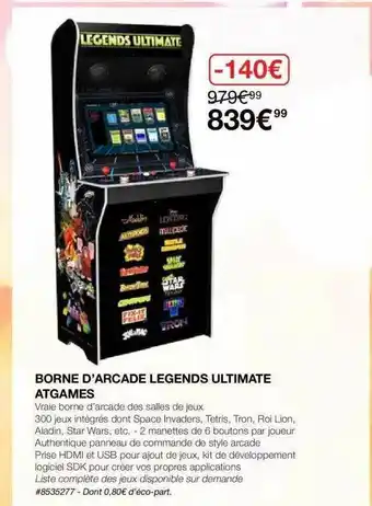 Costco Borne D'arcade Legends Ultimate Atgames offre