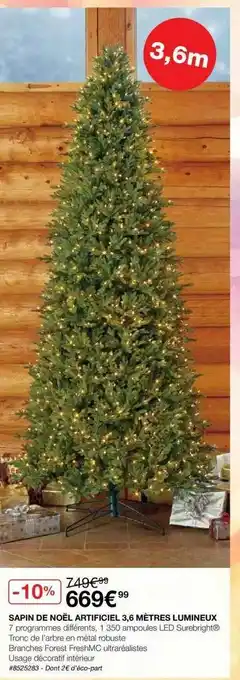 Costco Sapin De Noël Artificiel 3,6 Mètres Lumineux offre