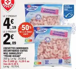 E.Leclerc Crevettes nordiques décortiquées cuites msc surgelées pêche océan offre